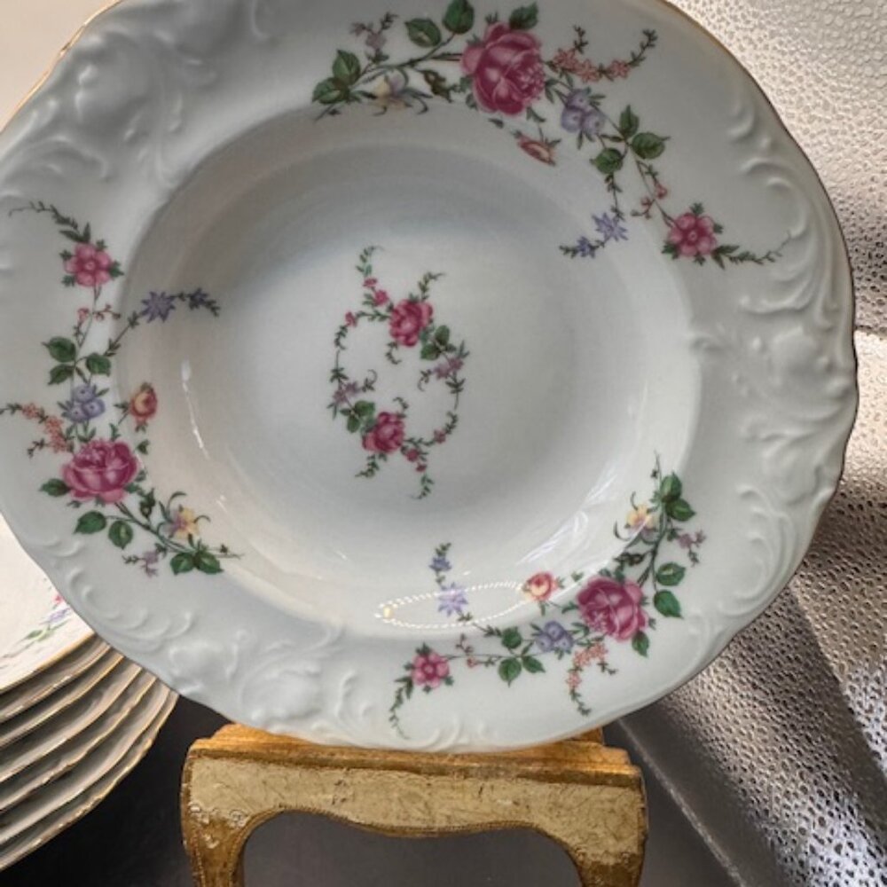 Vintage Set of 8 Royal Kent Bavarian Rose Design 8" Soup Bowl